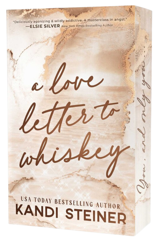 Book cover of 'A Love Letter to Whiskey' by Kandi Steiner with a marble design.