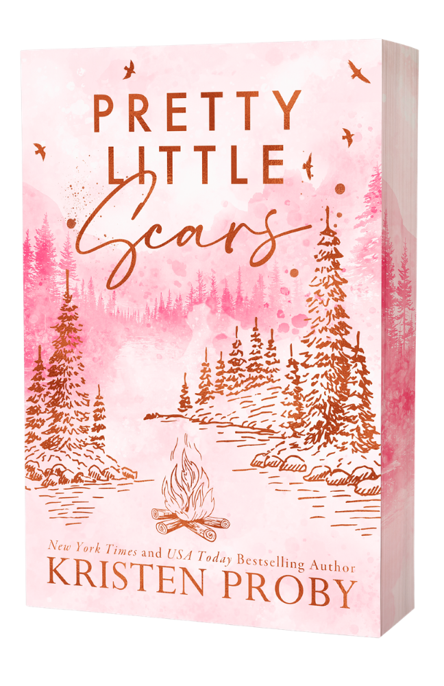 Book cover of 'Pretty Little Scars' by Kristen Proby with a pink and gold landscape illustration.