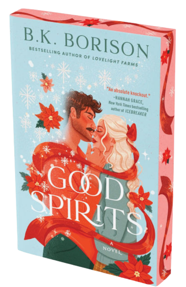 Book cover of 'Good Spirits' by B.K. Borison with a couple embracing and floral design.