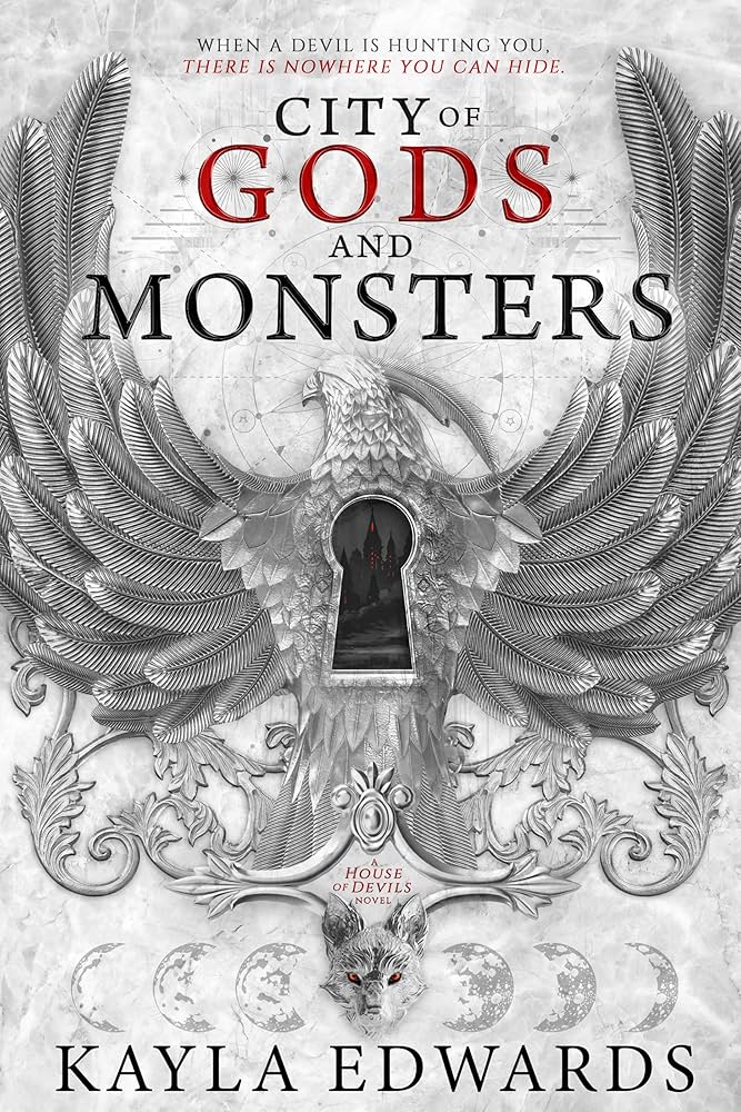 Book cover of 'City of Gods and Monsters' by Kayla Edwards with decorative design and keyhole.