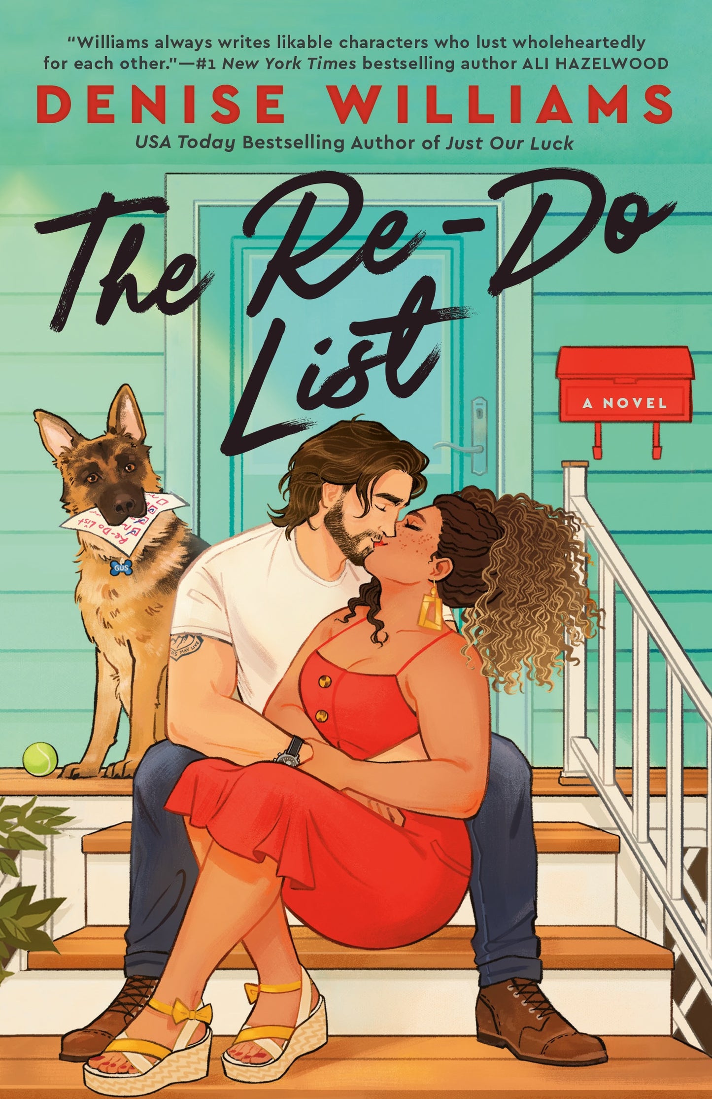 Book cover of 'The Re-Do List' by Denise Williams featuring a couple and a dog on a porch.