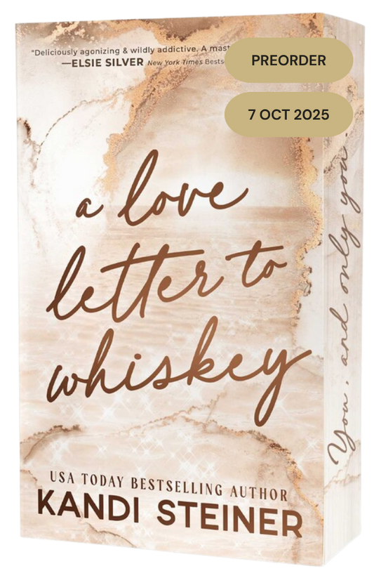 Book cover of 'A Love Letter to Whiskey' by Kandi Steiner with a marble design and preorder information.