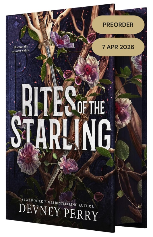 Book cover of 'Rites of the Starling' by author Devney Perry with floral and antler design.