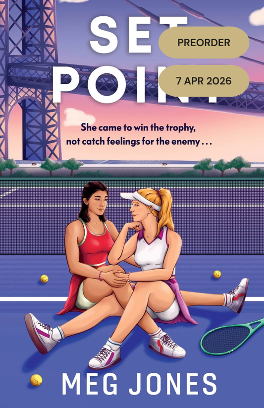Book cover of 'Set Point' by Meg Jones featuring two women on a tennis court.