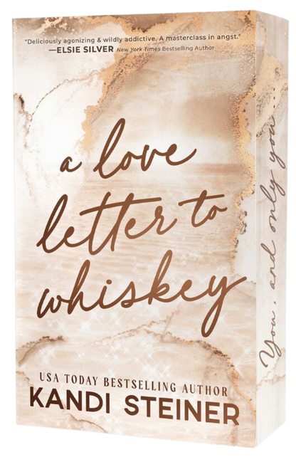 Book cover of 'A Love Letter to Whiskey' by Kandi Steiner with a marble design.