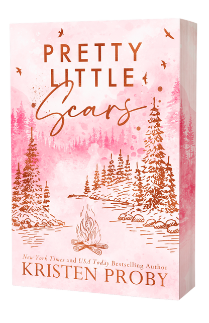 Book cover of 'Pretty Little Scars' by Kristen Proby with a pink and gold landscape illustration.