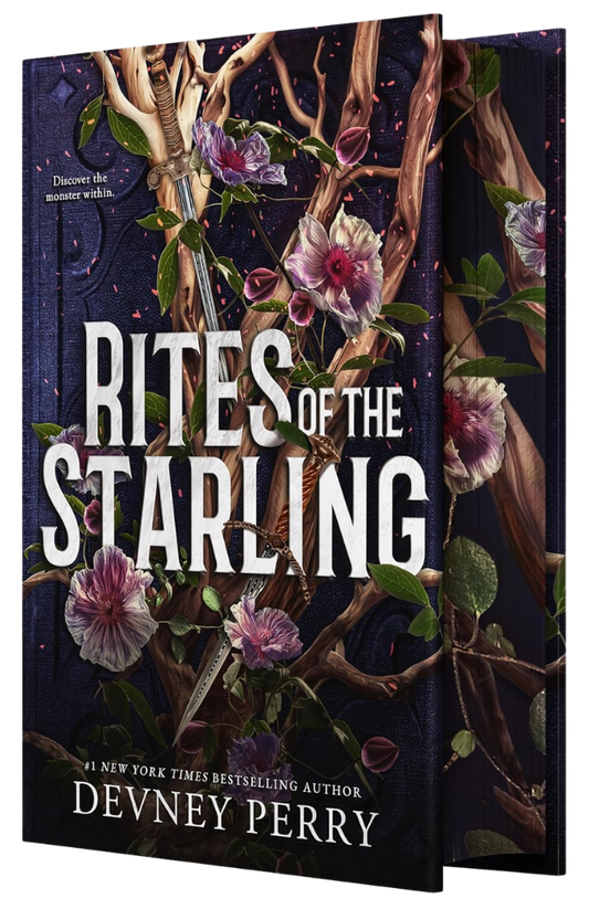 Book cover of 'Rites of the Starling' with floral and antler design