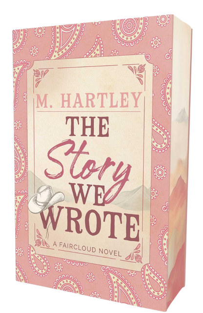 Book cover of 'The Story We Wrote' by M. Hartley with decorative pink and white design.