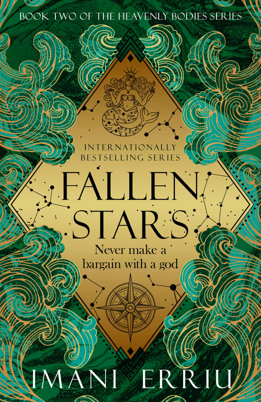 Book cover of 'Fallen Stars' by Imani Erriu with decorative elements and text.