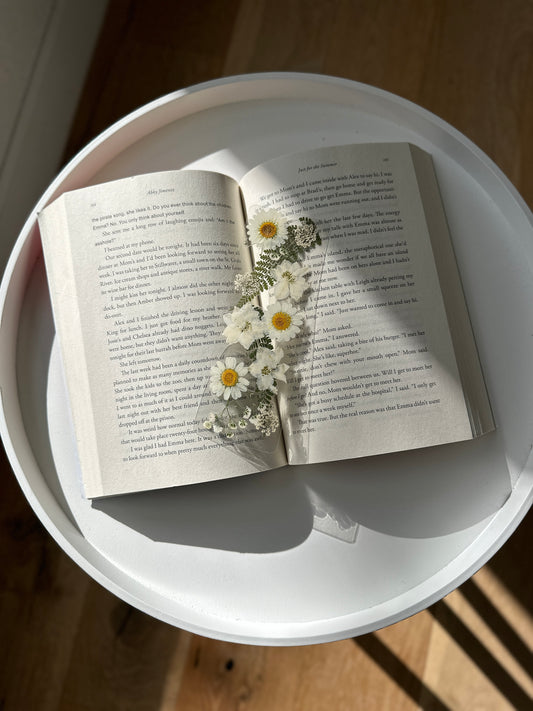 Pressed Floral Bookmark - White Wildflowers