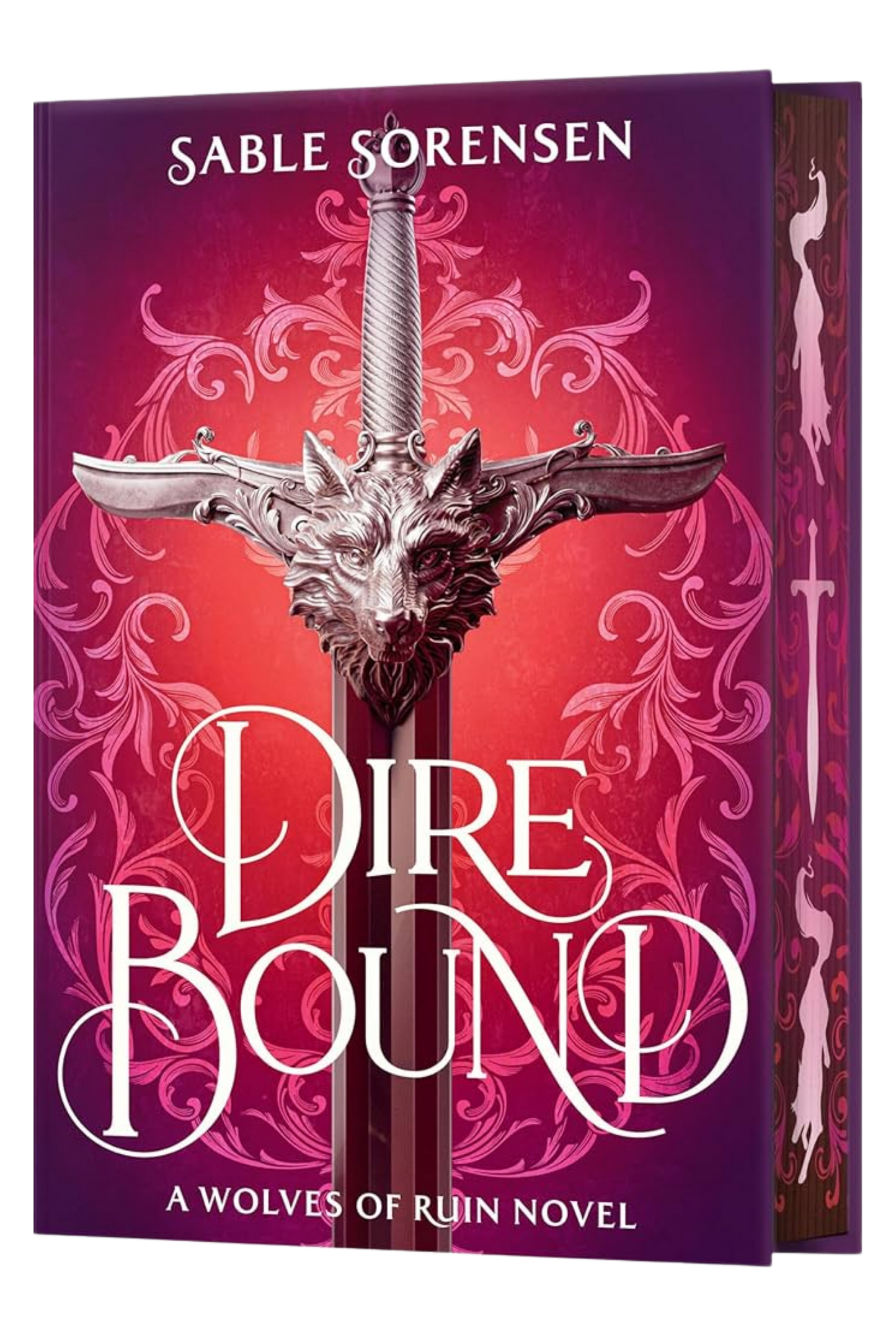 Book cover of 'Dire Bound' by Sable Sorensen with a sword and wolf design on a purple background.