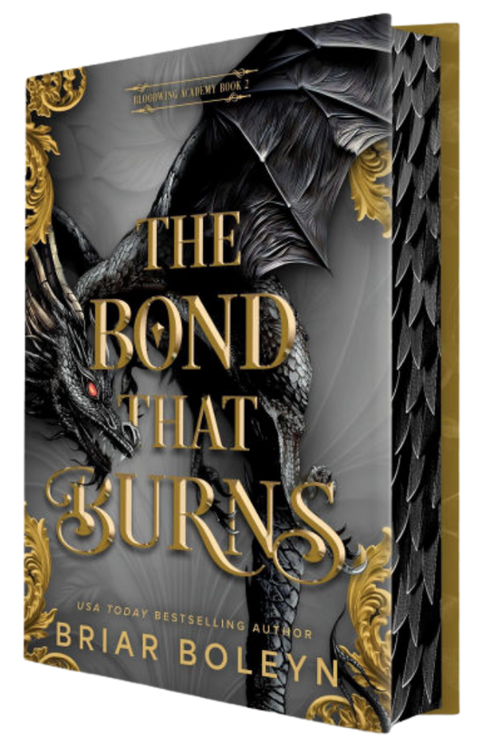 Book cover of 'The Bond That Burns' with a dragon illustration and gold text.