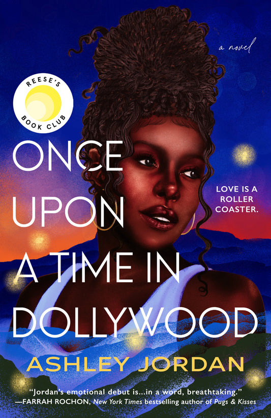 Book cover of 'Once Upon a Time in Dollywood' with a woman's face and sunset background.