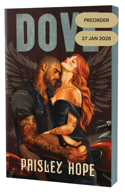 Book cover of 'Dove' by Paisley Hope with a couple embracing and tattoos on a dark background.