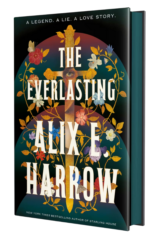 Book cover of 'The Everlasting' by Alix E. Harrow with decorative elements and text.