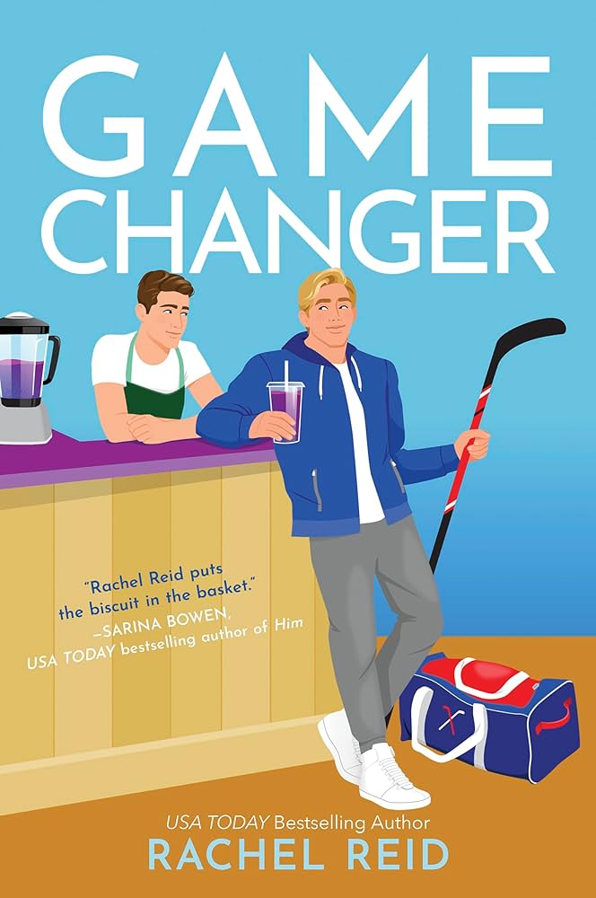 Book cover of 'Game Changer' with two characters and a hockey stick.