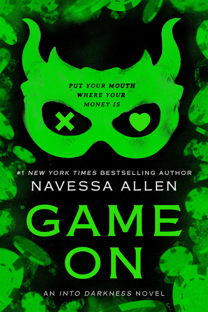 Book cover of 'Game On' by Navessa Allen with a green mask graphic on a dark background.