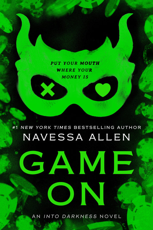 Book cover of 'Game On' by Navessa Allen with a green mask graphic on a dark background.