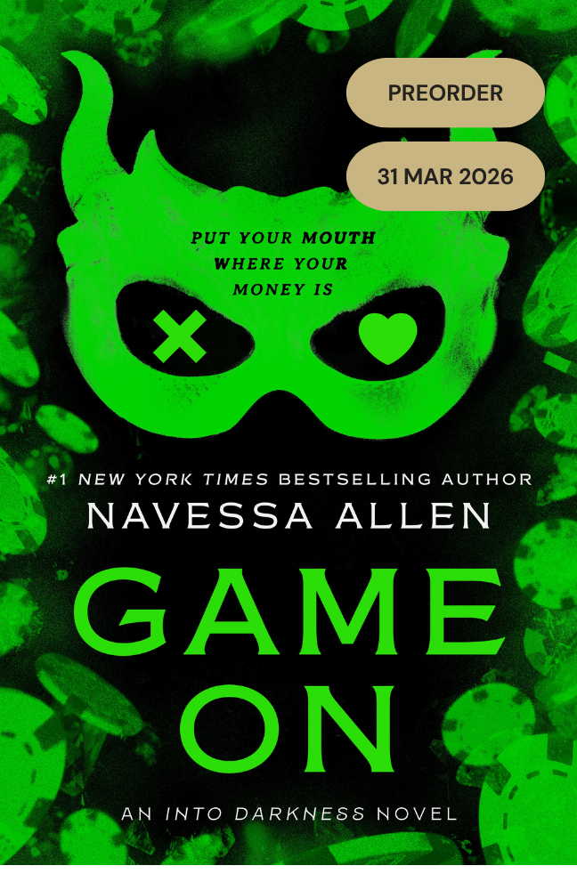 Book cover of 'Game On' by Navessa Allen with green mask graphic and preorder information.