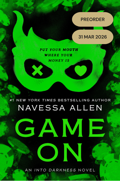 Book cover of 'Game On' by Navessa Allen with green mask graphic and preorder information.