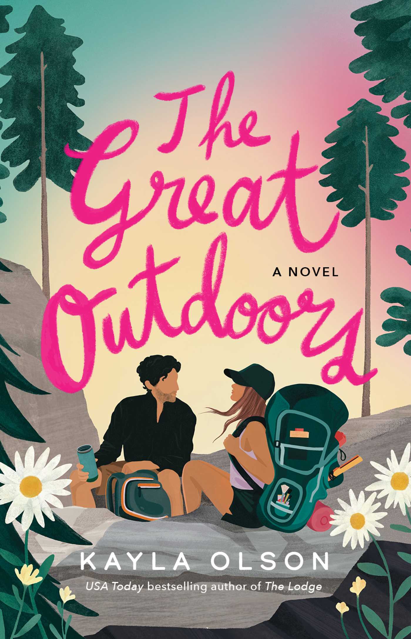 Book cover of 'The Great Outdoors' by Kayla Olson with a couple sitting on a rock in nature.