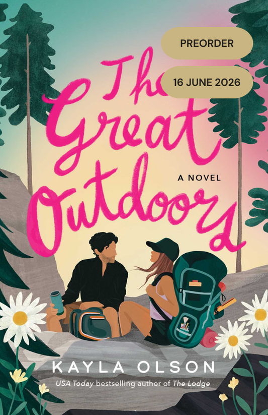 Book cover of 'The Great Outdoors' by Kayla Olson with a couple sitting on a rock in nature.