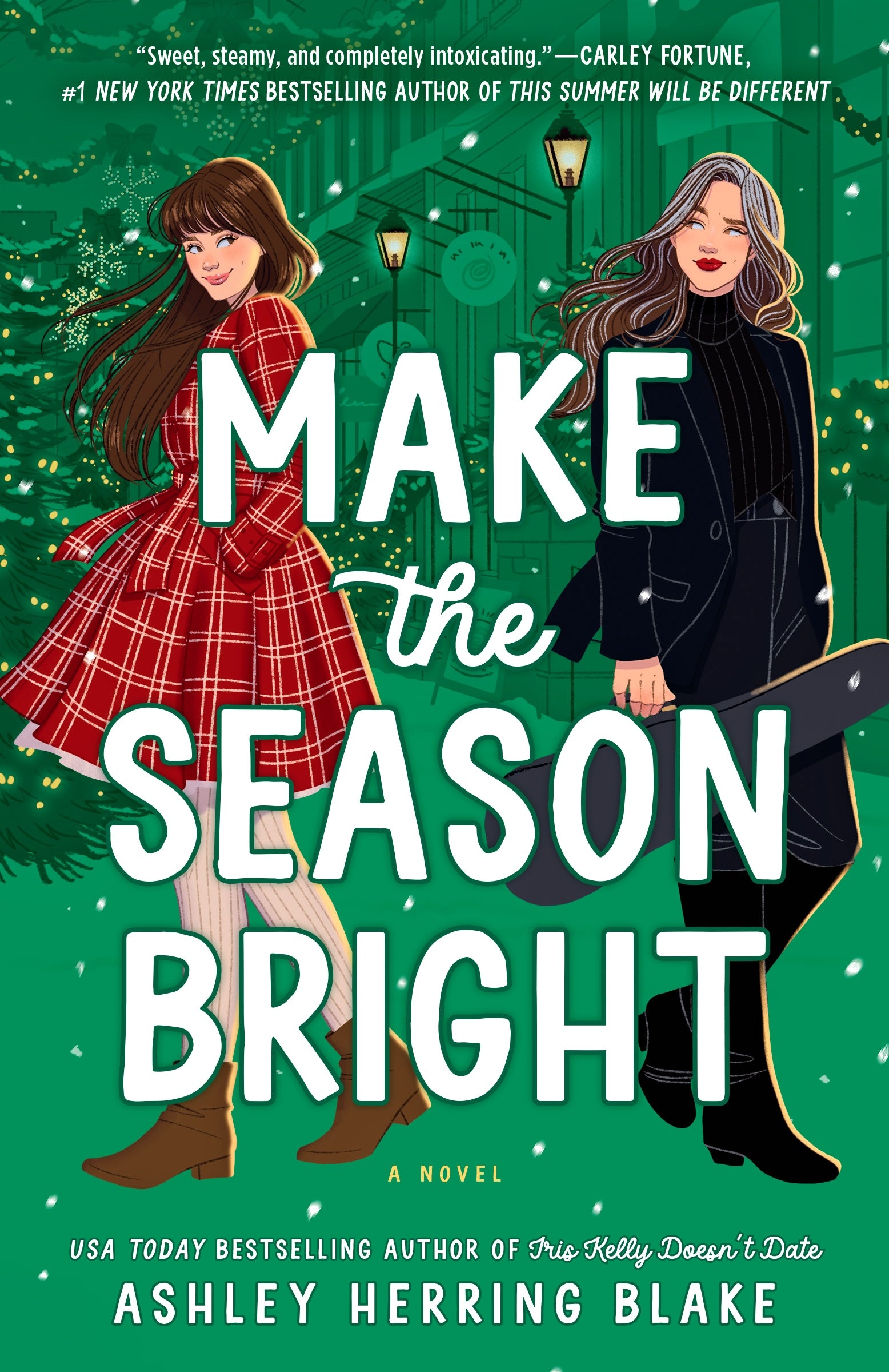 Book cover of 'Make the Season Bright' with two women and a green background