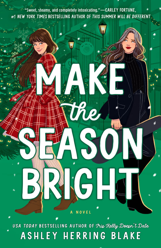 Book cover of 'Make the Season Bright' with two women and a green background