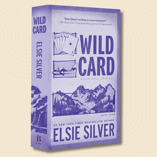 The book cover of 'Wild Card' by Elsie Silver, shown as a 3D box mockup on a light beige background with a subtle concentric circle pattern.