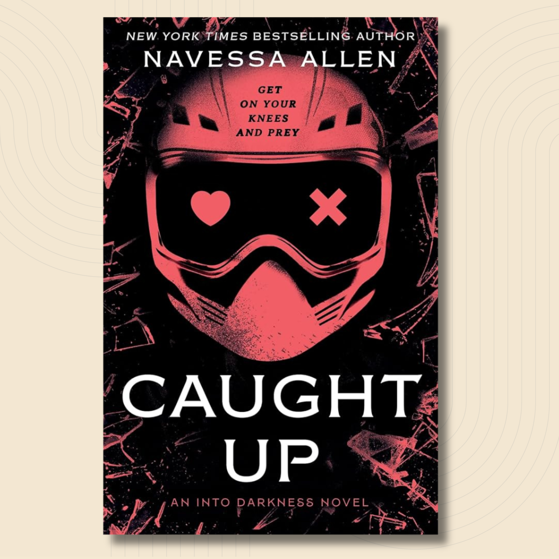 Book cover for 'Caught Up' by Navessa Allen, featuring a stylized red and black helmet graphic with the title in large white text on a dark background.