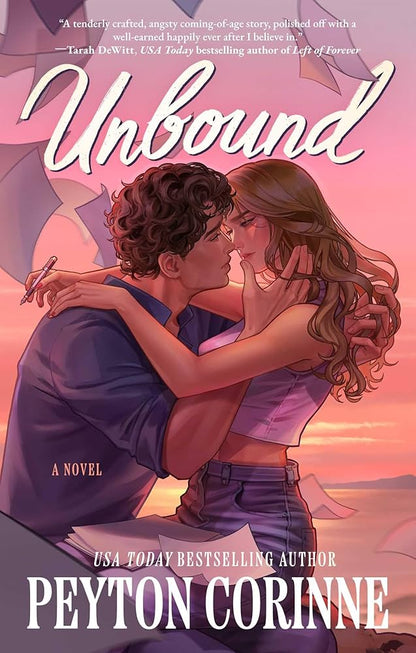 Book cover of 'Unbound' by Peyton Corinne featuring a couple embracing with a pink and purple gradient background.
