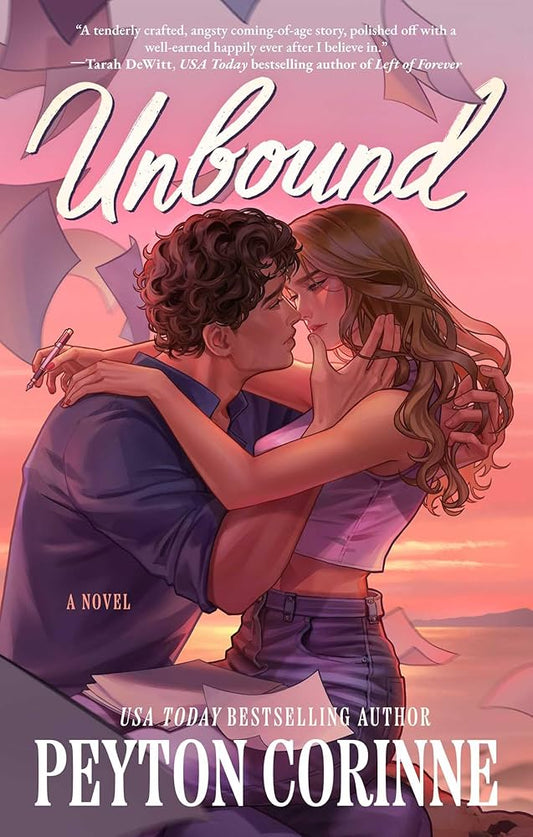 Book cover of 'Unbound' by Peyton Corinne featuring a couple embracing with a pink and purple gradient background.